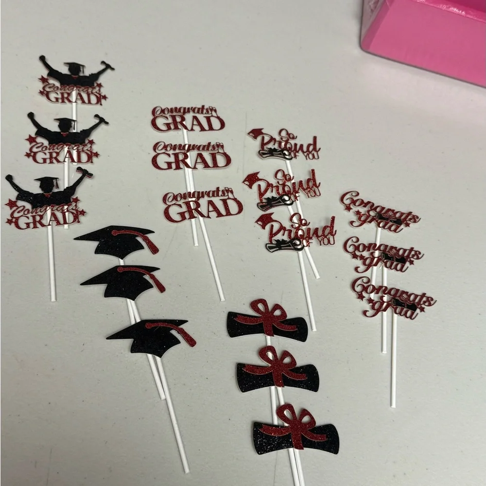 Graduation Party Cupcake Toppers - Red and Black
